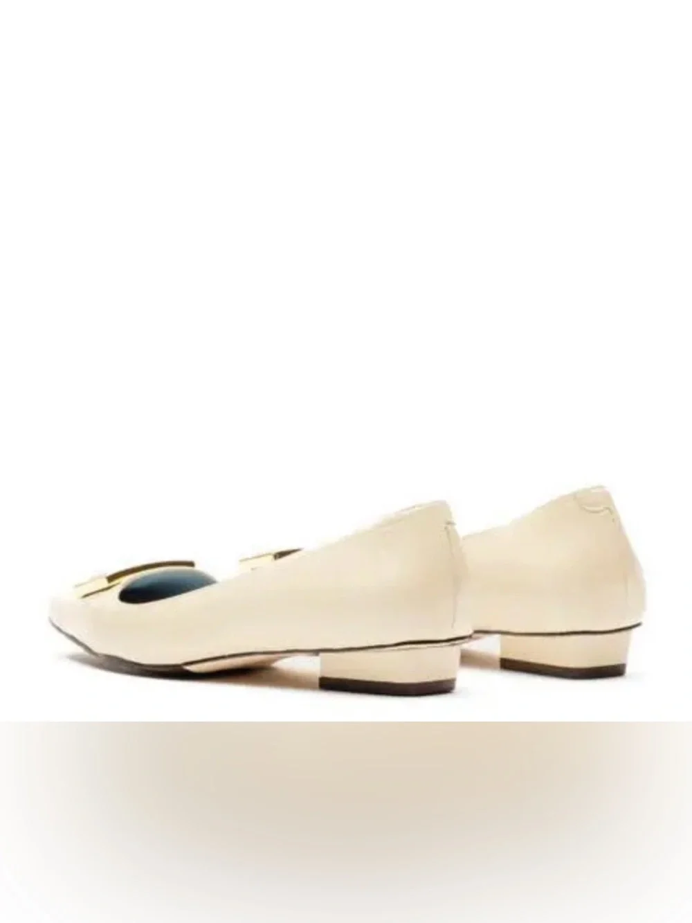 NWOB Frances Valentine Patent Cream Flats with Gold Plaque - Picture 3 of 16